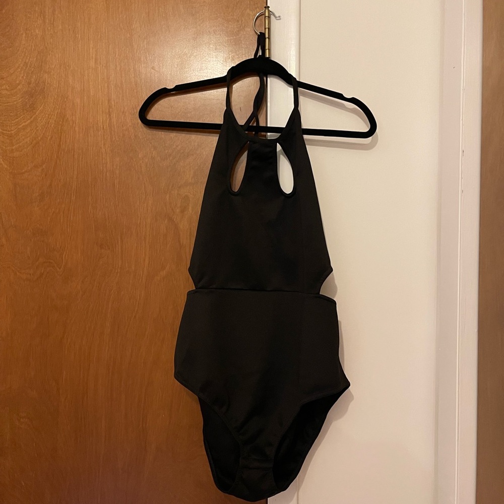 Boohoo Plus Black Halter Bodysuit with Cutouts